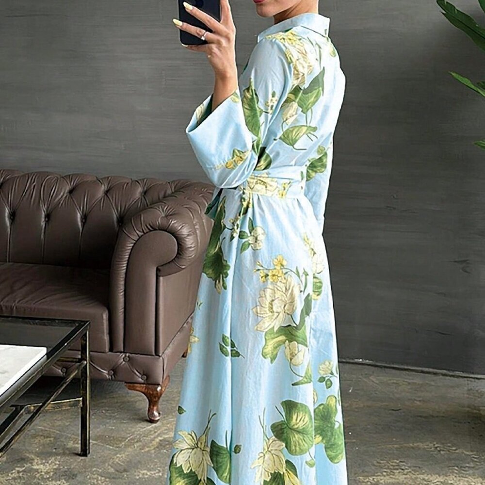 Baby Blue Casual Elegant Women's Floral Dress - Picture 2 of 3